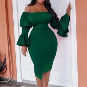 Green off the shoulder Dress